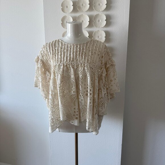 🌼 Farm Rio Embroidered Eyelet Top – Cream Lace Boho Blouse (Like New!) - Picture 7 of 7